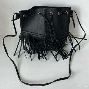 Black leather fringe purse